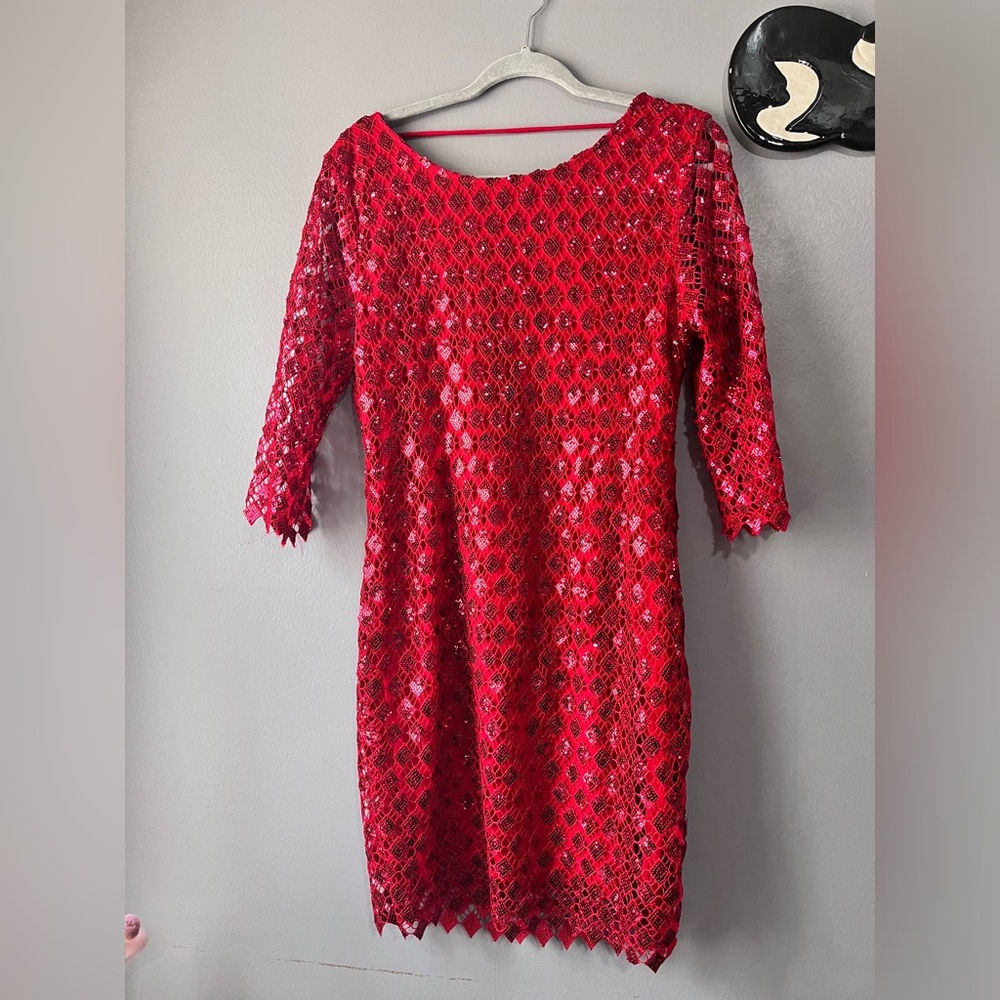 Red sequin dress with sleeves